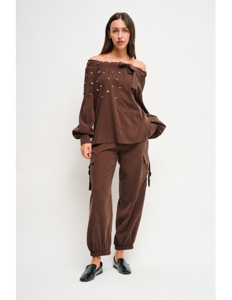 Top em viscose com decote barco e strass Maryley