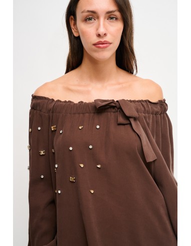 Top em viscose com decote barco e strass Maryley