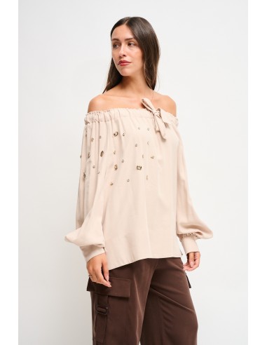 Top Em Viscose Com Decote Canoa E Strass Maryley