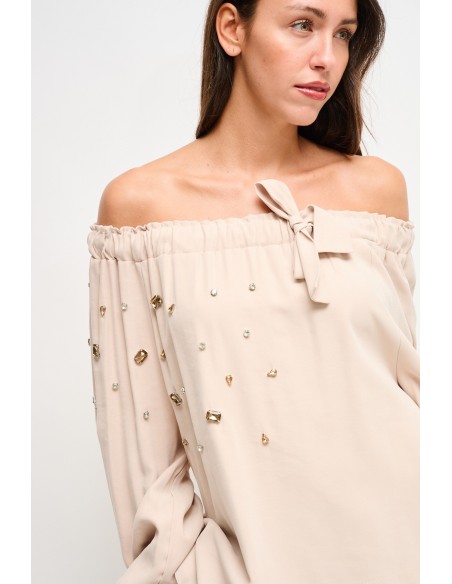 Top em viscose com decote canoa e strass Maryley