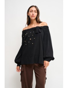 Top Em Viscose Com Decote Canoa E Strass Maryley