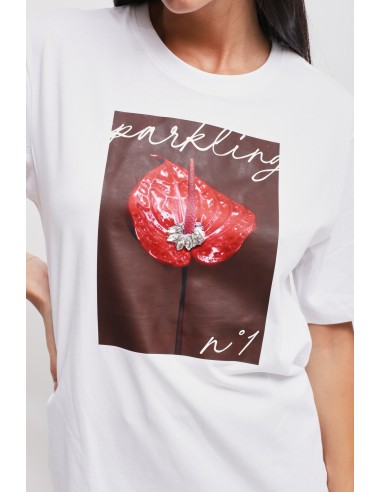 T-shirt em algodão com estampa e strass Maryley