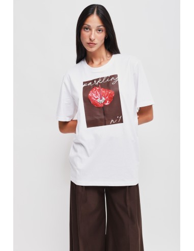 T-shirt em algodão com estampado e strass Maryley