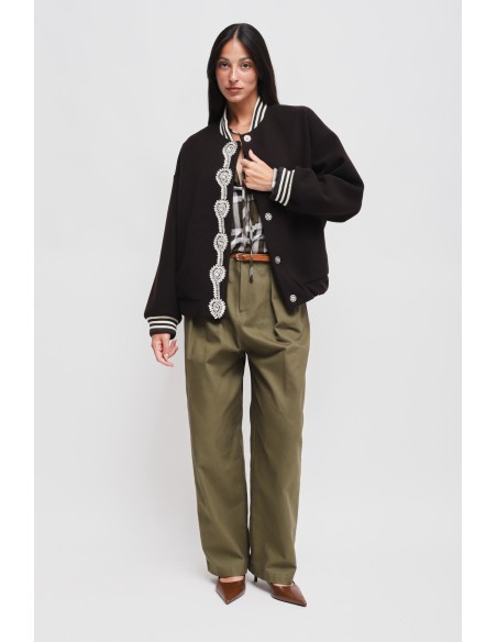 Calças balão em algodão com pences e cinto Maryley