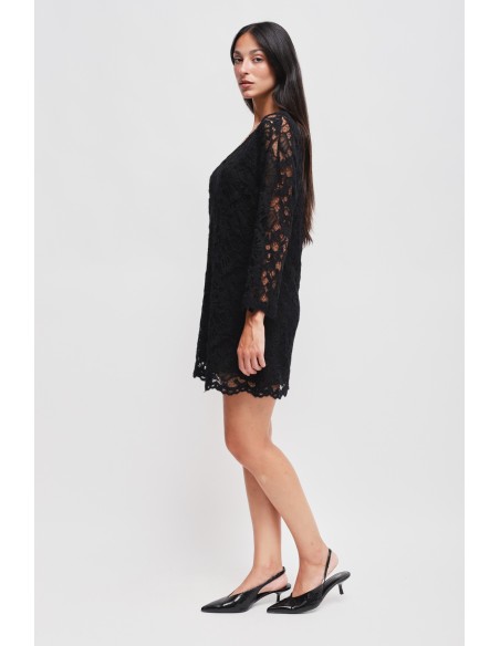 Vestido curto de manga comprida em renda Maryley