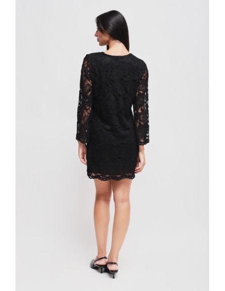 Vestido Curto Manga Comprida em Renda Maryley