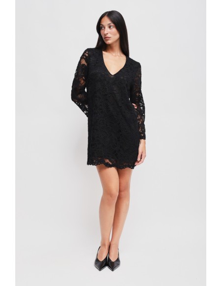 Vestido Curto de Manga Comprida em Renda Maryley