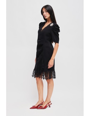 Vestido Curto Drapeado Com Detalhe Em Renda Maryley