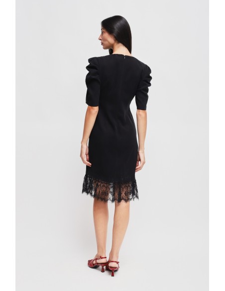 Vestido Curto Drapeado Com Detalhe Em Renda Maryley