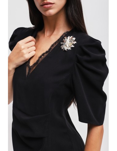 Vestido Curto Drapeado Com Detalhe Em Renda Maryley