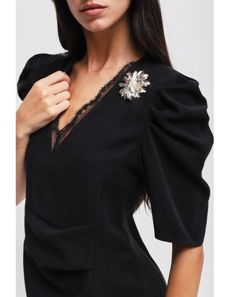 Vestido Curto Drapeado Com Detalhe Em Renda Maryley