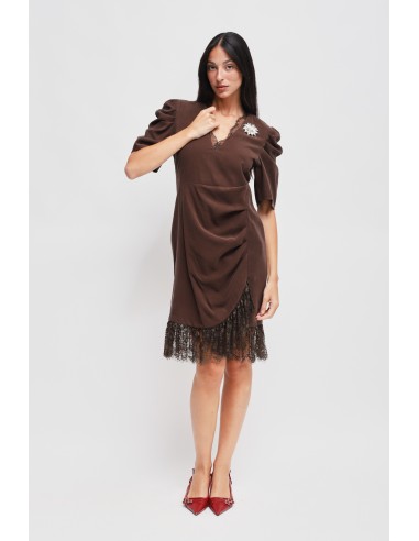Vestido Curto Drapeado Com Detalhe Em Renda Maryley
