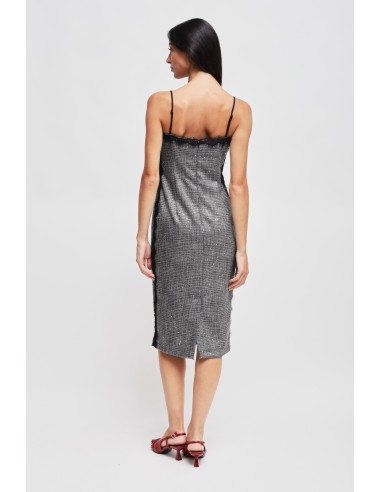 Tubinho em príncipe de Gales com micro-lantejoulas e renda Maryley