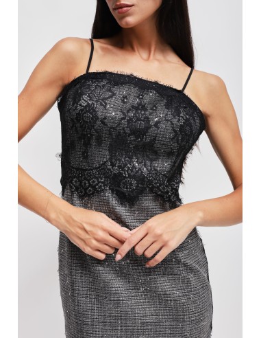 Tubinho em príncipe de Gales com micro lantejoulas e renda Maryley