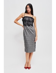 Tubinho em Príncipe de Gales com Micro-lantejoulas e Renda Maryley