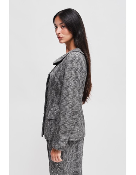 Blazer Príncipe de Gales com Micro Lantejoulas Maryley