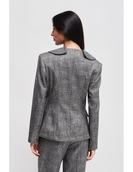 Blazer em Príncipe de Gales com Micro Lantejoulas Maryley