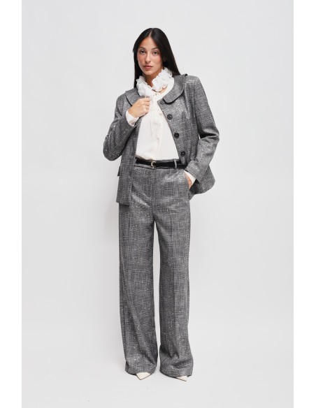 Blazer em Príncipe de Gales com Micro Lantejoulas Maryley