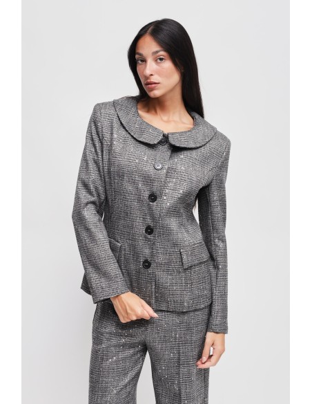 Blazer em Príncipe de Gales com micro-lantejoulas Maryley