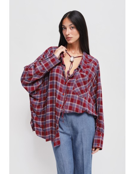 Camisa Xadrez Oversize em Viscose Maryley