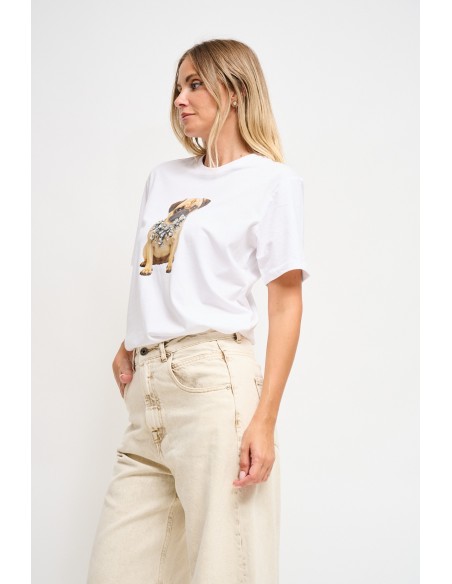 T-shirt em algodão com estampa e strass Maryley