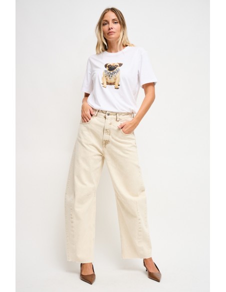 T-shirt em algodão com estampado e strass Maryley