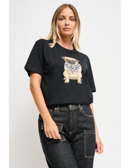 T-Shirt em algodão com estampa e strass Maryley