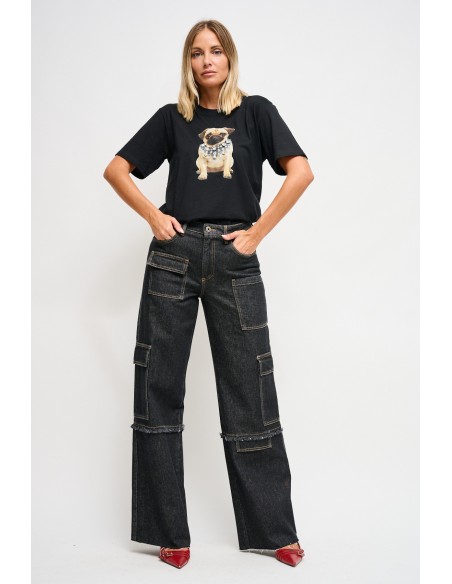 T-Shirt em algodão com estampa e strass Maryley