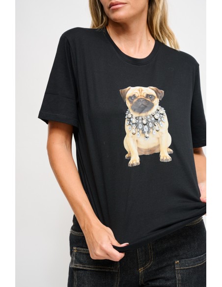 T-shirt em algodão com estampado e strass Maryley