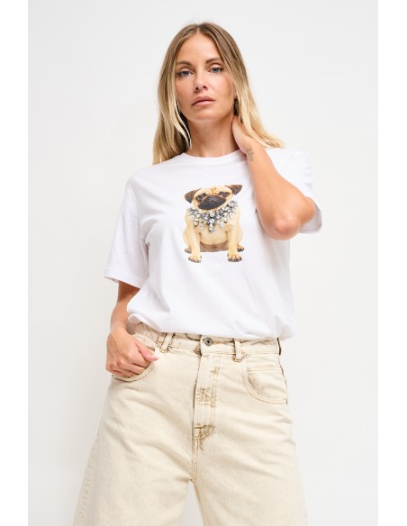 T-shirt em algodão com estampado e strass Maryley