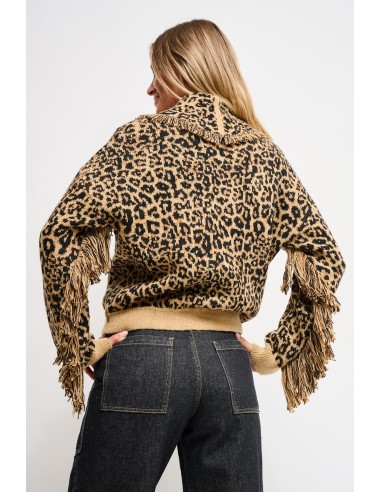 Cardigan leopardado com franjas Maryley
