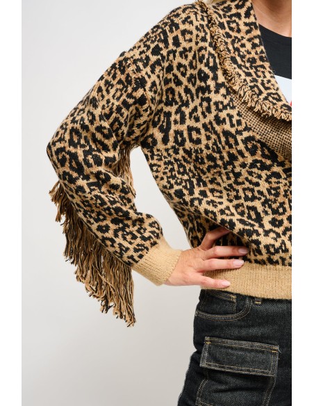 Cardigan leopardo com franjas Maryley