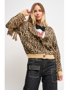 Cardigan com padrão de leopardo e franjas Maryley