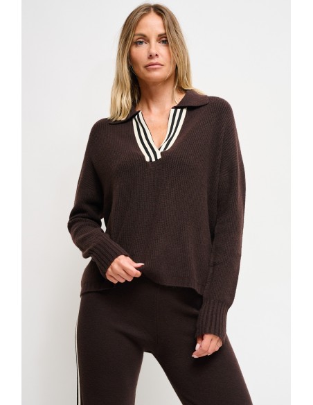 Polo em malha com faixa lateral Maryley