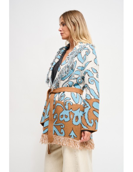 Cardigã estampado com faixa Maryley