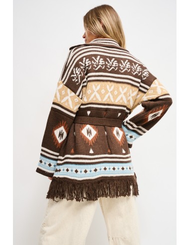 Cardigan Com Padrão Geométrico Com Faixa Maryley