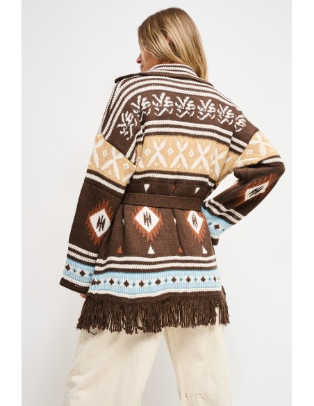 Cardigan Com Padrão Geométrico Com Faixa Maryley