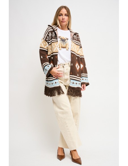 Cardigan com padrão geométrico e faixa Maryley
