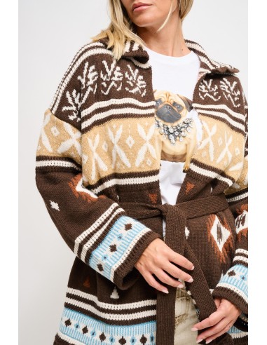 Cardigan com padrão geométrico e faixa Maryley