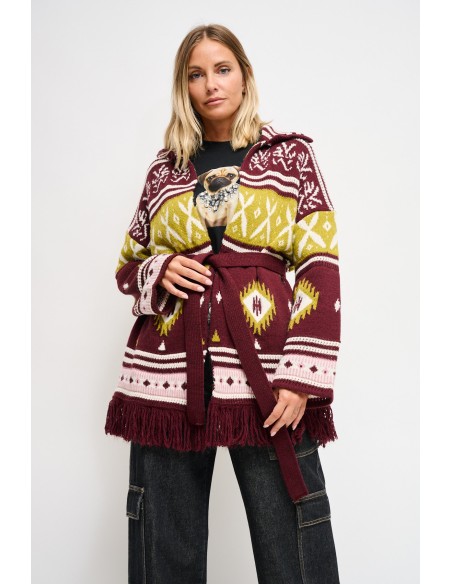 Cardigan com padrão geométrico e faixa Maryley
