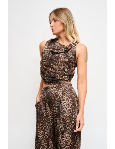 Top estampado de leopardo em viscose com decote drapeado Maryley