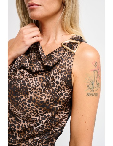 Top leopardo em viscose com decote drapeado Maryley
