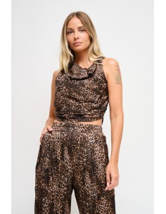 Top leopardo em viscose com decote drapeado Maryley