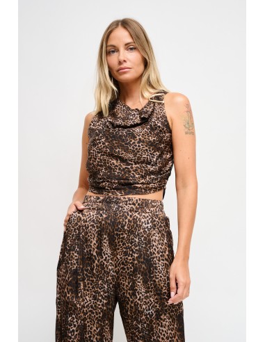 Top leopardo em viscose com decote drapeado Maryley