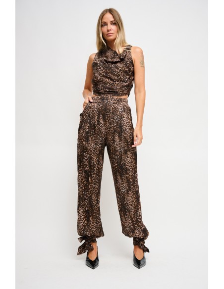Calças com estampado de leopardo em viscose Maryley