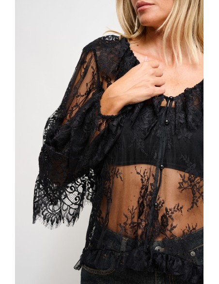 Camisa de renda com folhos Maryley