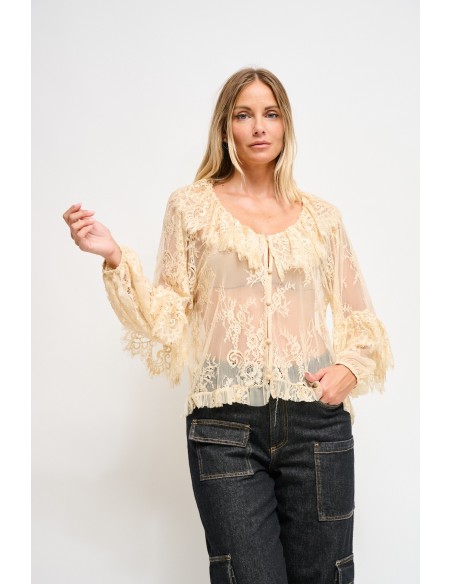 Camisa de renda com folhos Maryley