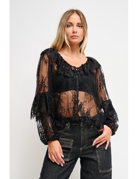 Blusa de renda com folhos Maryley