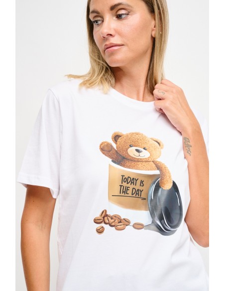 T-shirt com estampa de ursinho café Maryley