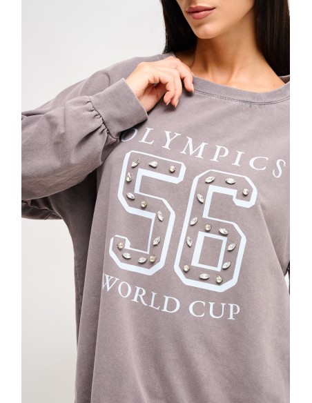 Sweatshirt Em Algodão Com Estampa E Strass Maryley